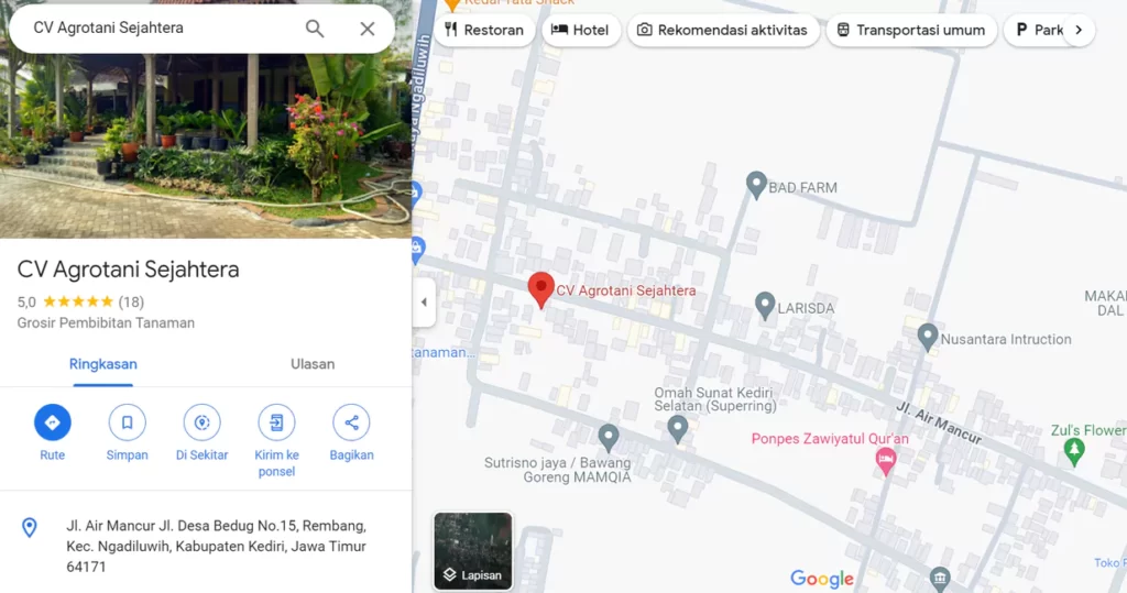 Maps Alamat CV. Agrotani Sejahtera Reg